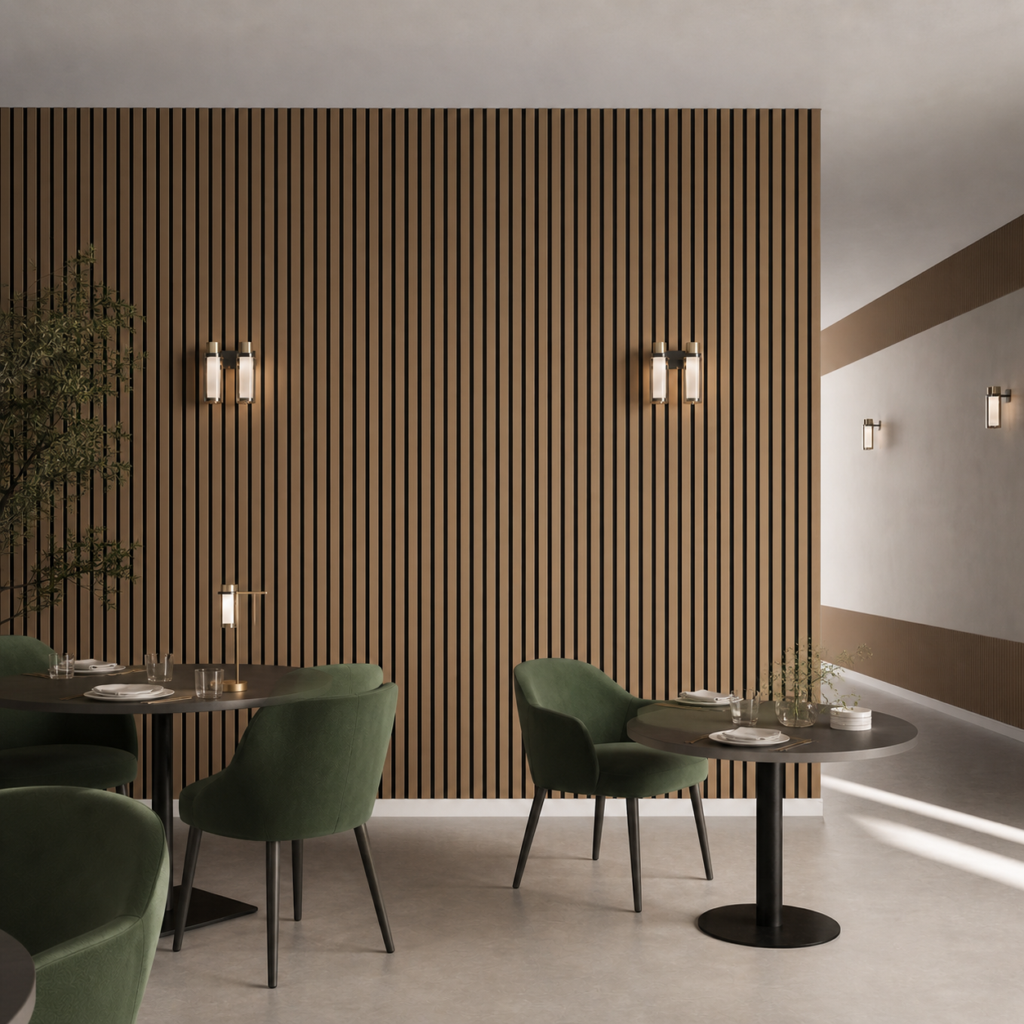dining space with slat wall